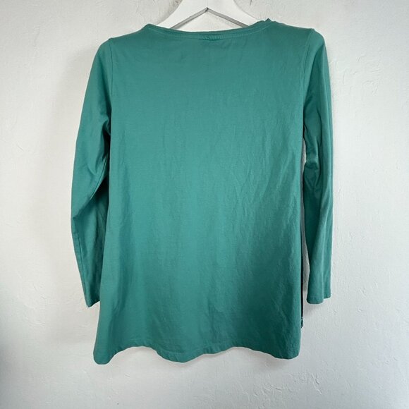 Ethos Paris Teal Organic Cotton Long Sleeve Shirt Top Small Urban Skyline Design - Picture 2 of 7